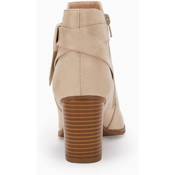 Women Nude Synthetic Tie Knot Stacked Heel Chelsea Pump Ankle Boots Shoes
